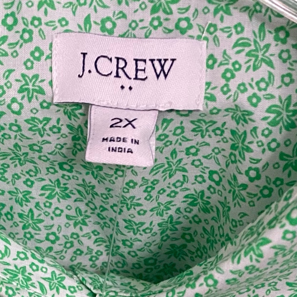 J Crew  NWT green and white floral, long-sleeved blouse.